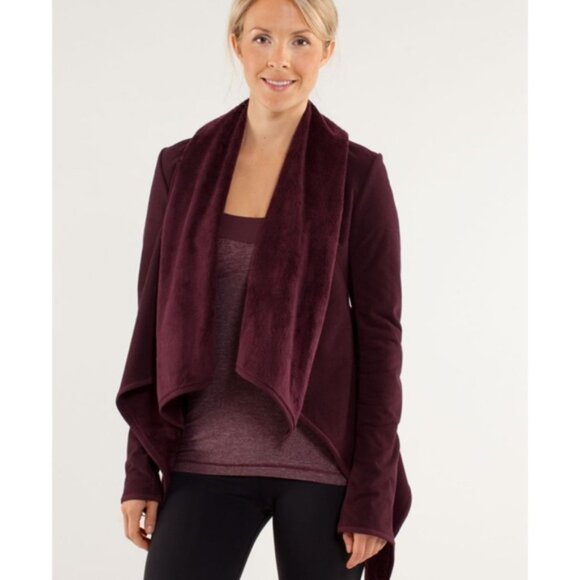 Lululemon Presence OfMind Jacket Sherpa Fleece Red Cozy Wrap Cardi Zip Sleeve 8 - Picture 7 of 16